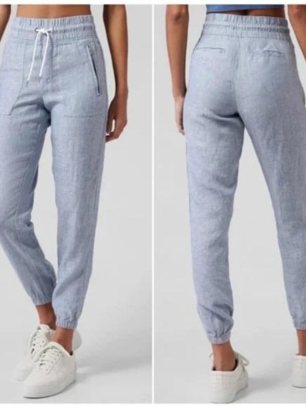 Athleta Cabo Linen Joggers Chambray Blue 16 Tall